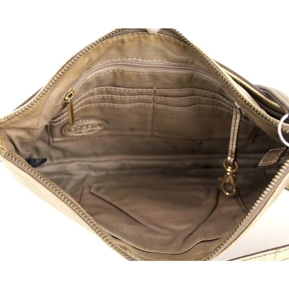FOSSIL ANTIQUE GOLD GENUINE LEATHER X-BODY SHOULDER BAG HANDBAG CLUTCH PURSE - Picture 9 of 14